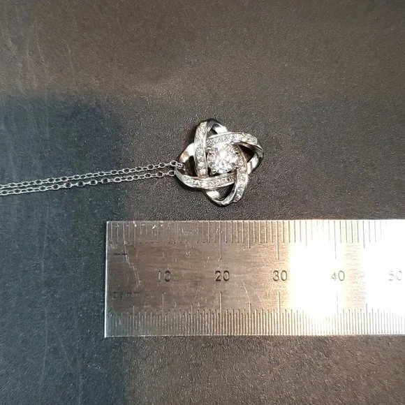 18 Inch 925 Sterling Silver Knot Cubic Zirconia Pendant Necklace - Picture 7 of 8